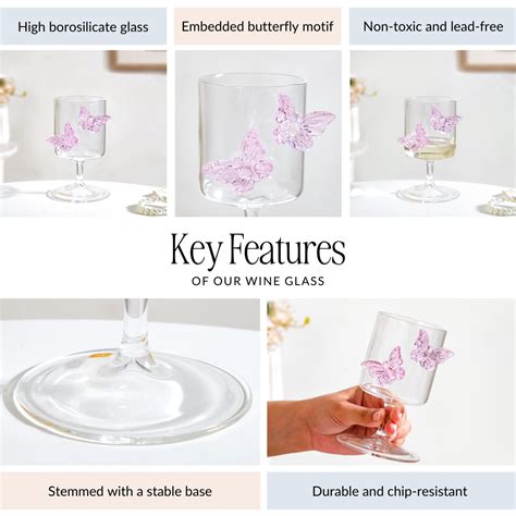 3D Pink Butterfly Borosilicate Wine Glass 250ml Online - Premium Wine ...