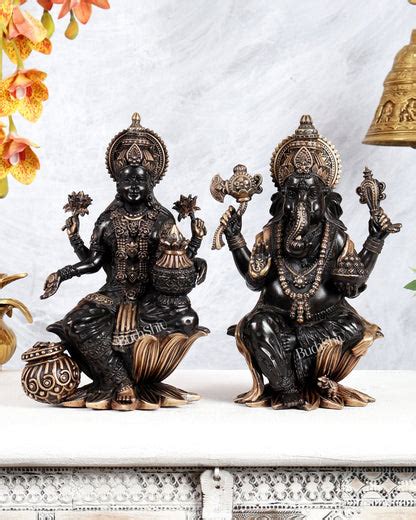 Superfine Brass Ganesha Lakshmi Idol Set – 10 Inch black finish ...