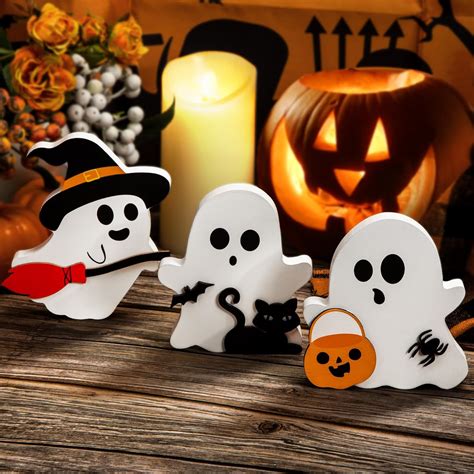 Amazon.com: COCHIE Cute Ghost Halloween Decorations Indoor, Wooden ...