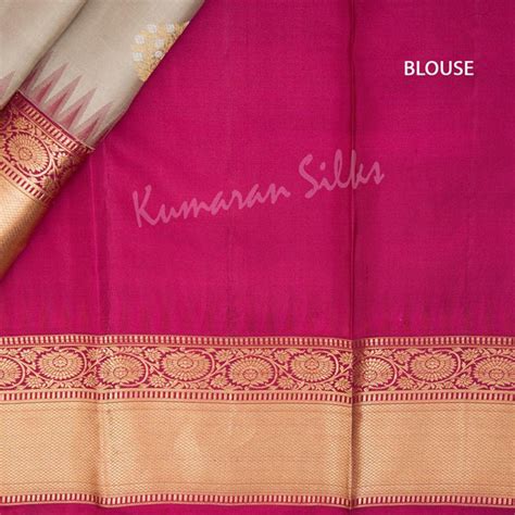 Grey Silk Saree With Zari Buttas And Temple Border – Kumaran Silks