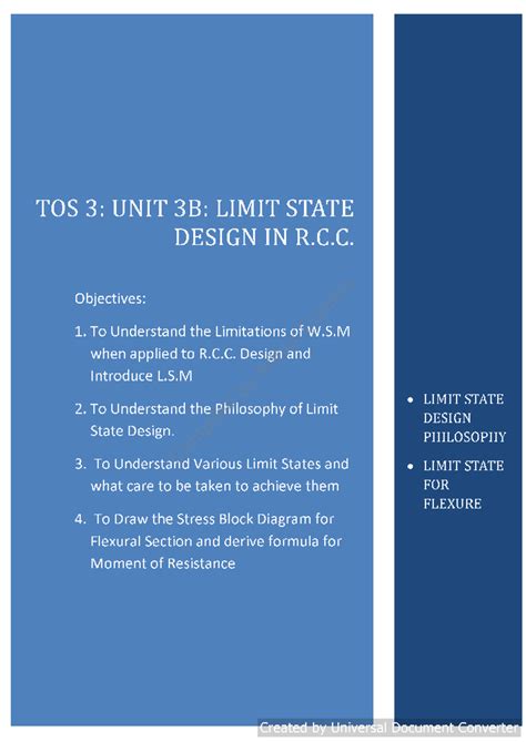 TOS 3: Unit 3B - Limit State Design Principles in R.C.C. - Studocu