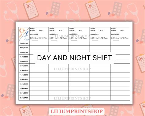 Nurse Hourly to Do, Nurse Shift Planner, 5 Patient Medication, Med Surg ...