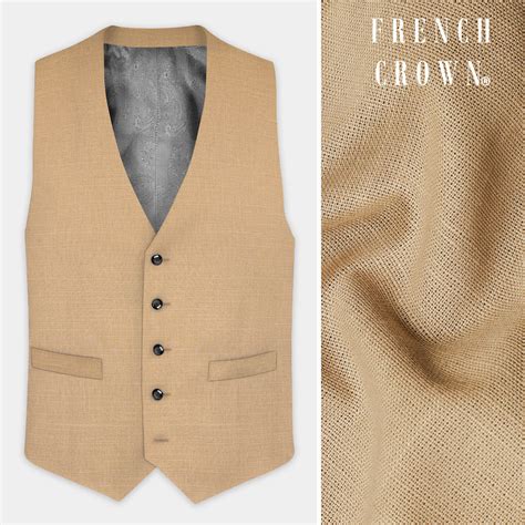 Sandrift Cream Textured Premium Linen Wedding Waistcoats For Men.
