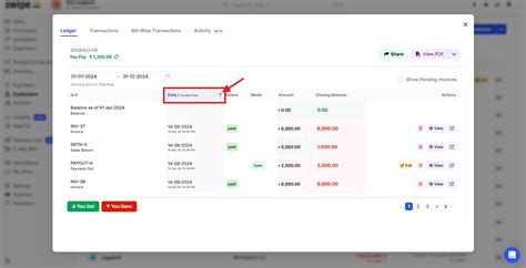 How to view the customer's ledger in ascending/descending order on the ...