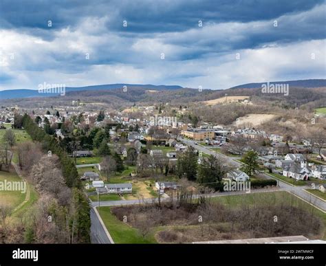 Jersey Shore, PA, USA - 03-17-2024 - Cloudy winter / spring aerial ...