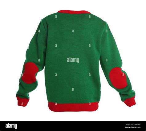 Red and green sweater isolated on white, back view Stock Photo - Alamy