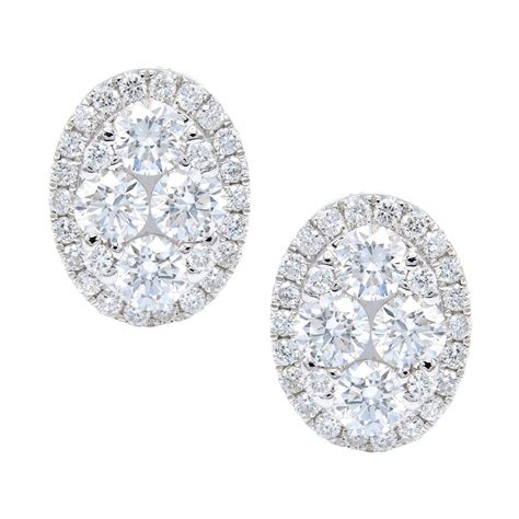 Oval Diamond Cluster Earrings with Diamond Halo For Sale at 1stDibs