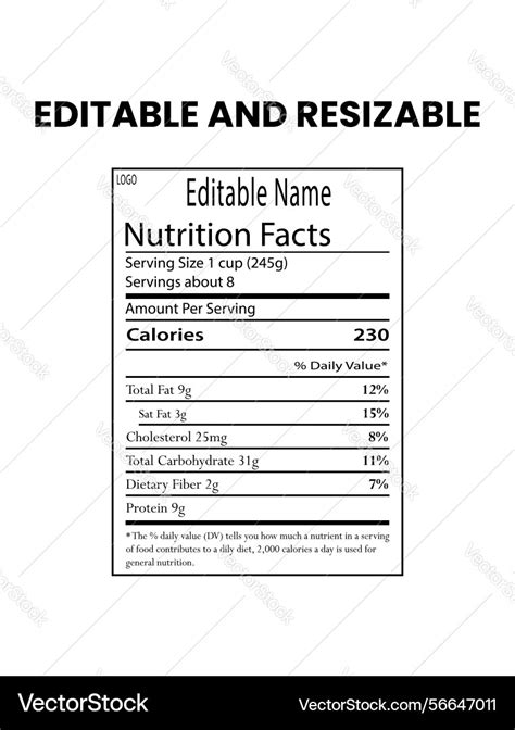 Editable nutrition facts label template with eps Vector Image