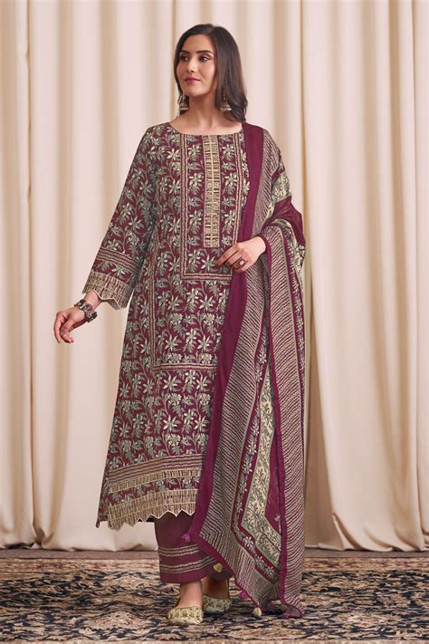 Maroon Pure Premium Corduroy Digital Print Work Salwar Suit – Jay Vijay ...