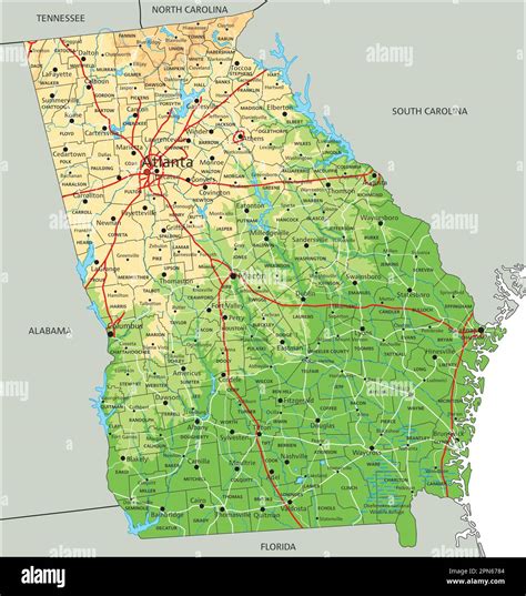 High detailed Georgia physical map with labeling Stock Vector Image ...