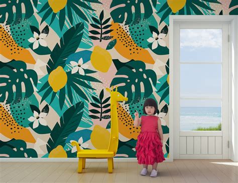 Buy Tropical Plants Kids Wallpaper, Colorful Peel and Stick Wall Art ...