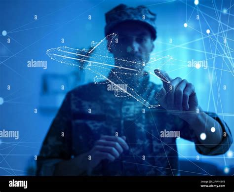 Jet Engine Augmented Reality Hologramm. Specialists Work in Technological Plane Development ...