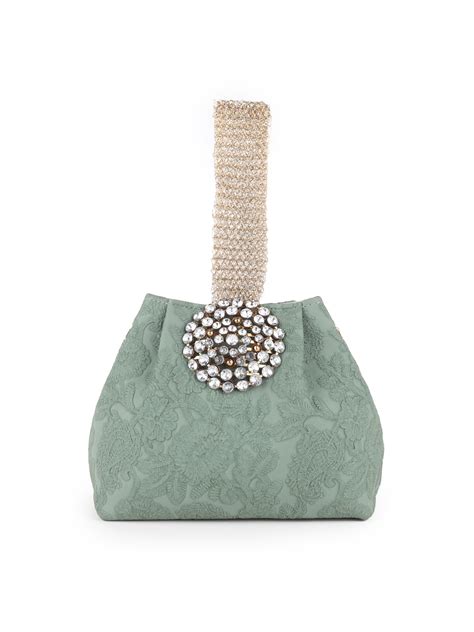 Odette Green Faux Stone Embellished and Textured Batua for Women