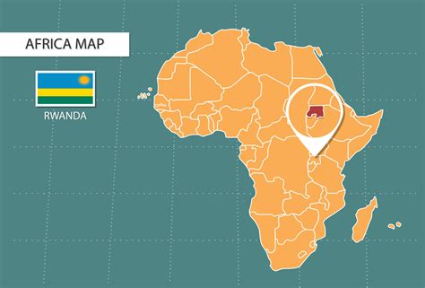 Rwanda map in Africa zoom version, icons showing Rwanda location and flags. 17740373 Vector Art ...