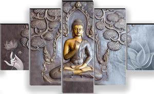 WALLMAX Set of 5 Buddha Digital Reprint 18 inch x 30 inch Painting ...