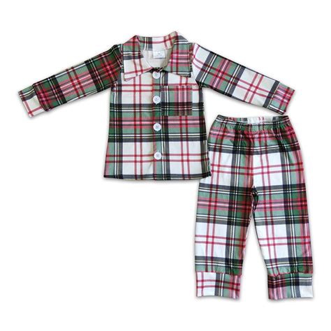 Long sleeve plaid boy Christmas pajamas – Western kids clothes