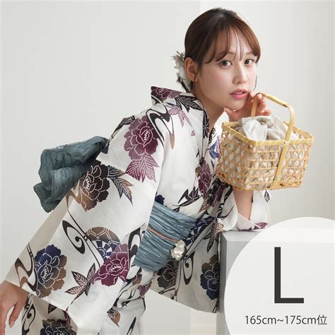 utatane 浴衣 レディース セット 高級変わり織 浴衣3点セット 白地にえんじの牡丹と御所車 トール（165-175cm）L 浴衣セット ...