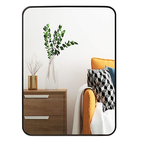 Muzilife Rectangular Wall Mirror, 20"x28" Black Bathroom Mirror ROUNDED ...