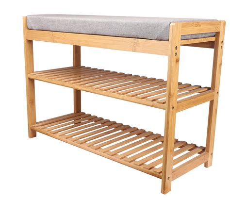 MERISH Shoe Rack, Shoe Rack Bench, 3-Tier Entryway Bench with Grey ...