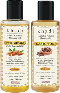 Satvayush Khadi Sweet Almond Oil & Castor Oil Combo Cold Pressed For ...