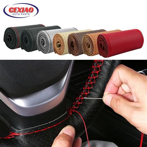 38cm Universal Auto Steering Wheel Cover Leather Steering Wheel Wrap With Better Sport Grip For ...