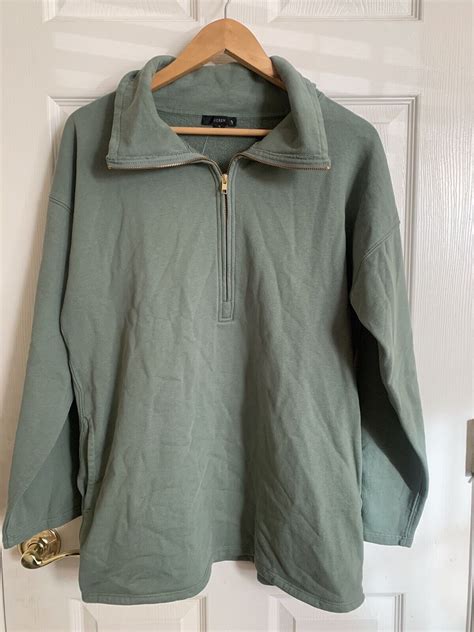 J Crew Quarter Zip Sweatshirt pullover oversized sage green small | eBay