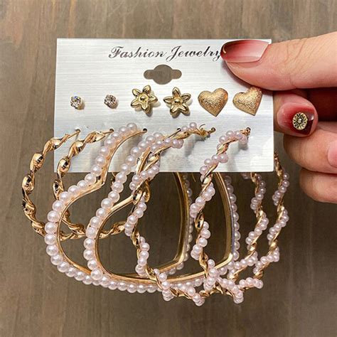 Buy Gold Plated Pearl Studded Earrings Combo of 6 For Women in Bulk at ...