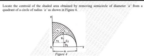 Locate the centroid of the shaded area obtained by removing semicircle of..