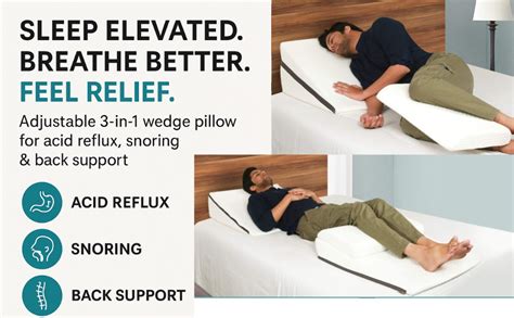 Metron Adjustable Height In 3-In-1 Bed Wedge Pillow For Acid Reflux ...