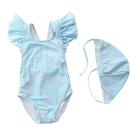 Swimsuits Bathing Suit Cute Swimwear Striped Ruffle Light Blue Girls ...