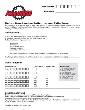 Return Merchandise Authorization (RMA) Form - Jenson USA - Fill and ...