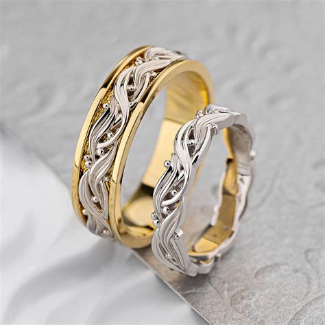 Unique Wedding Bands Set. Couple Wedding Bands. Gold Wedding Bands ...