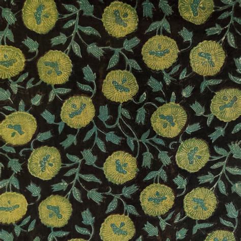 Pure Cotton Vanaspati Ajrak Black Marigold Jaal Hand Block Print Fabri ...