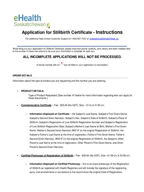 Fillable Online Application for Commemorative Stillbirth Certificate ...