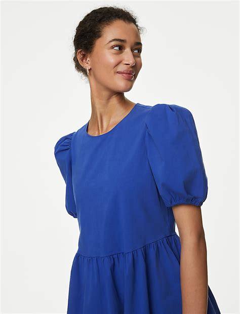 Buy Cotton Rich Puff Sleeve Midi Column Dress at Marks & Spencer