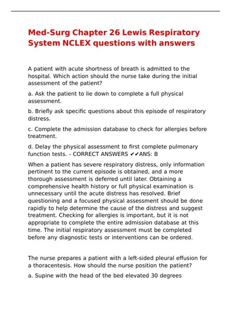 Med-Surg Chapter 26 Lewis Respiratory System NCLEX questions with ...