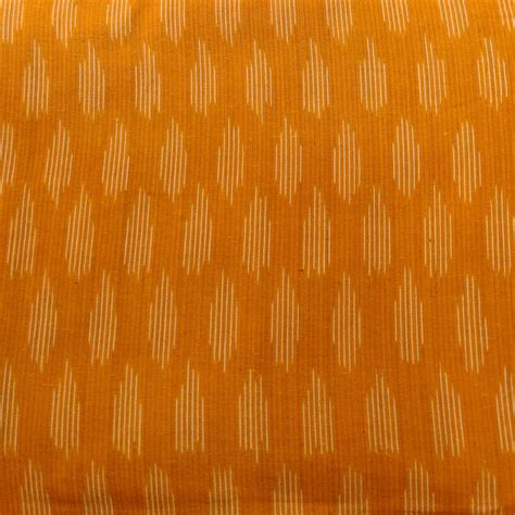 PRE-CUT 1.5 METER Pure Cotton Mustard Ikaat With Cream Weaves Hand Wov ...