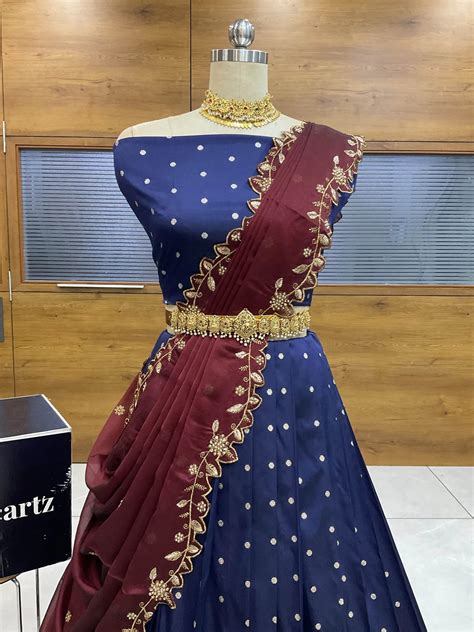 South Indian Festival Traditional Half Saree with Blouse & Embroidered ...