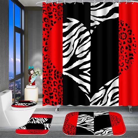 Amazon.com: Poedist 4 Pcs Bathroom Curtain Set, Red Leopard Print ...