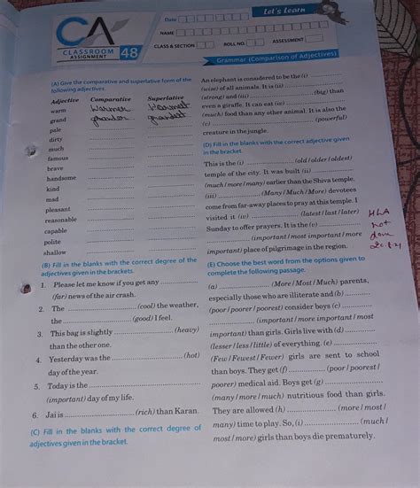 class-7th module five Adjectives topic please tell me answer fast ...