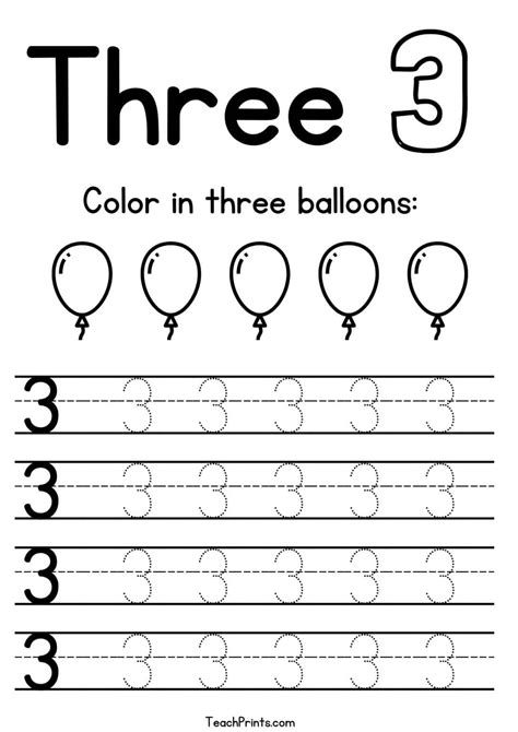 Number 3 Tracing Worksheets - Free Printables - Teach Prints