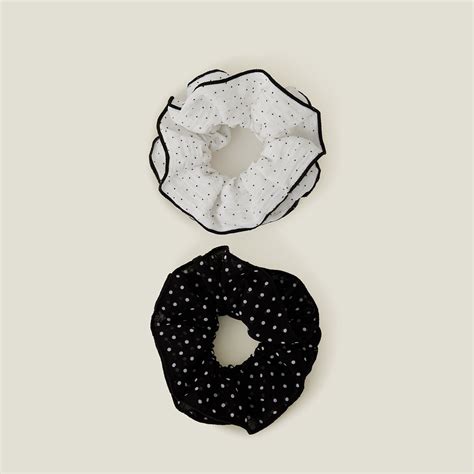 Black & White Polka Dot Frill Hair Scrunchies Set Of 2 - Accessorize India