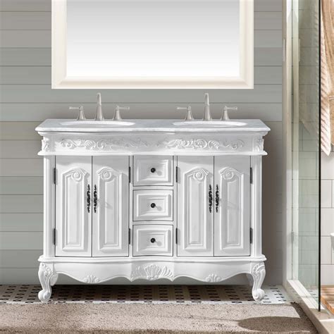 Buy 48 Carrara White Marble Top Bathroom Vanity Double Sink Antique ...