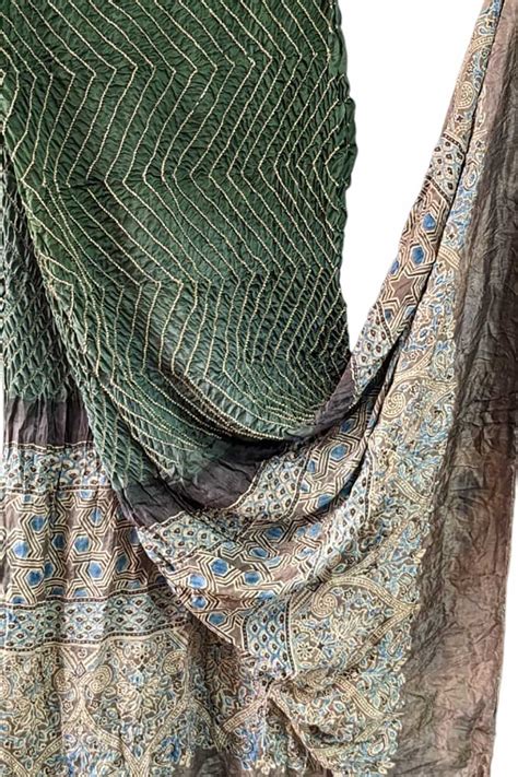 PD1B2SL823040704 Green Ajrakh Bandhani Gajji Silk Dupatta