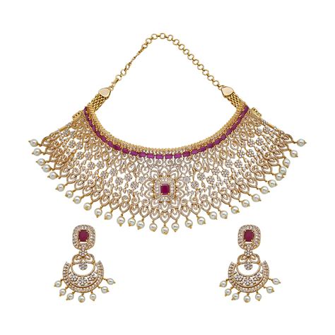 Buy Kushal's Fashion Jewellery Gold Plated Ruby Necklace Set with ...