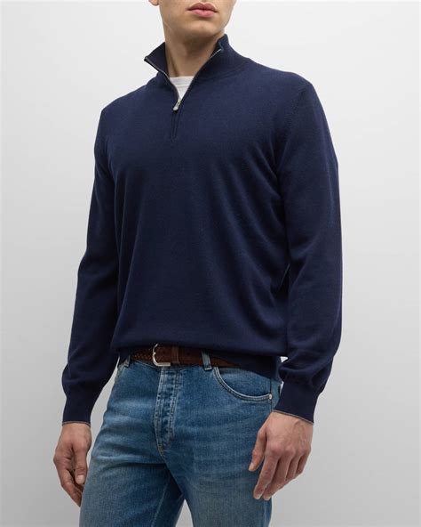 Brunello Cucinelli Men's Cashmere Quarter-Zip Sweater | Neiman Marcus