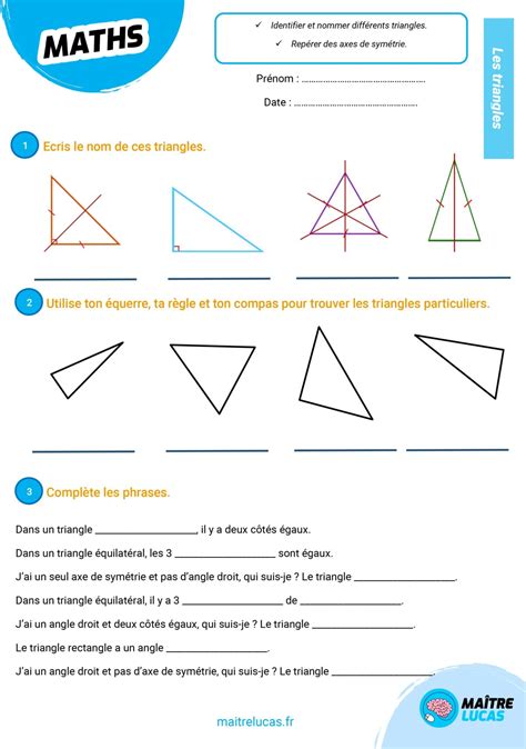 Exercices sur les triangles pour CM1 et CM2 - Maître Lucas