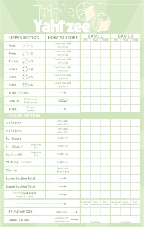 Triple Yahtzee Score Pads - 10 Free PDF Printables | Printablee