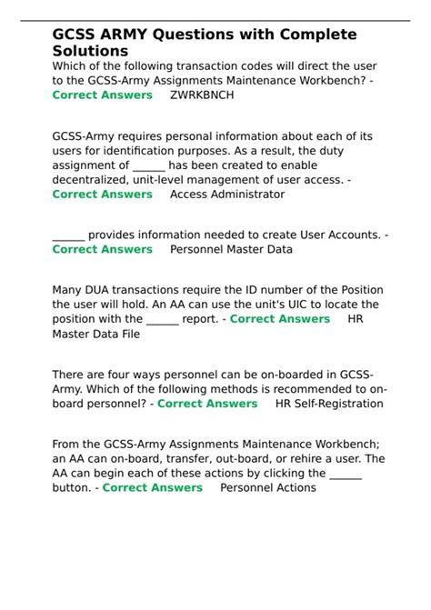 GCSS ARMY Questions with Complete Solutions - GCSS-Army SSA - Stuvia US