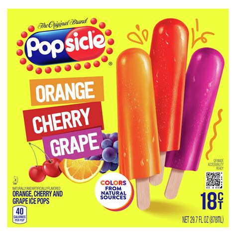 Popsicle Orange Cherry and Grape Fruit Flavored Popsicle Ice Pops, 18 ...